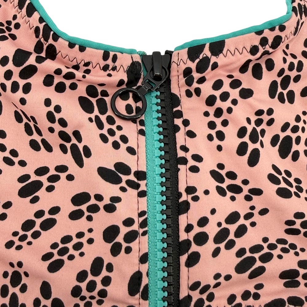 Nike Swim Womens Coral Black Party Dots Print Front Zip Bikini Top Medium NEW - Picture 3 of 11